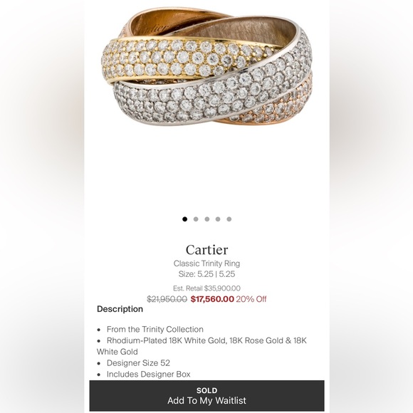 Cartier  Trinity model diamond rolling ring in 18 k white yellow and rose gold - Picture 7 of 7